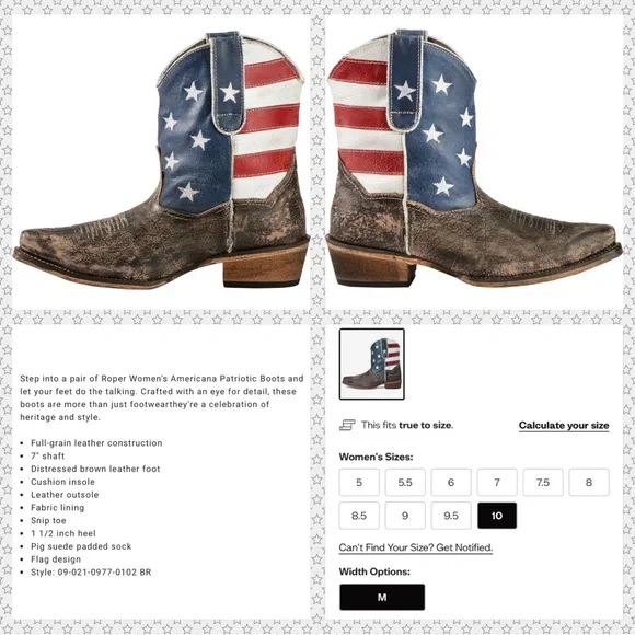 Roper® Women’s American Flag Shorty Cowgirl Boots- Size 10 - USA American Beauty - Picture 8 of 13